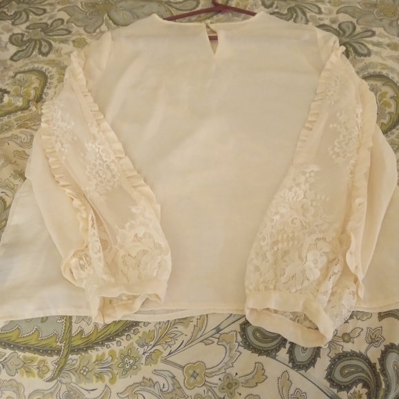 Who What Wear Ivory Blouse with Lace Sleeves - Picture 8 of 10